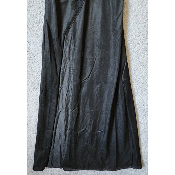 Vtg Joie De Vie Nylon Satin Nightgown Plunging Lace High Slit Sexy Black Petite - Picture 6 of 16